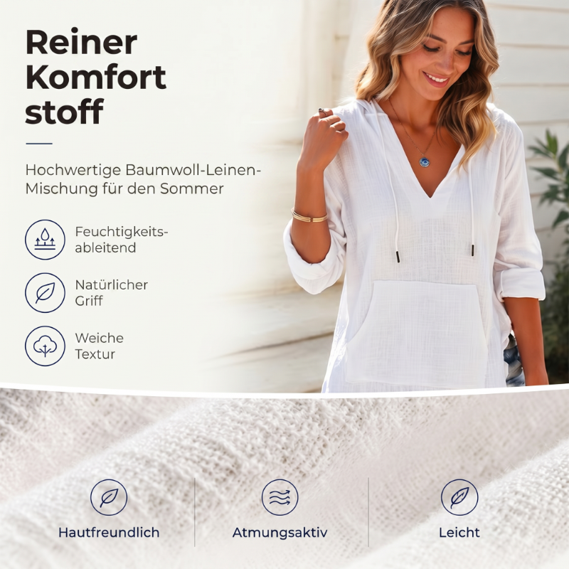 ⏰Zeitlich begrenzter Verkauf 50% RABATT🏖️Übergroßes Strandkleid mit Kapuze für Damen – Langärmliges Hemd mit V-Ausschnitt und Tasche