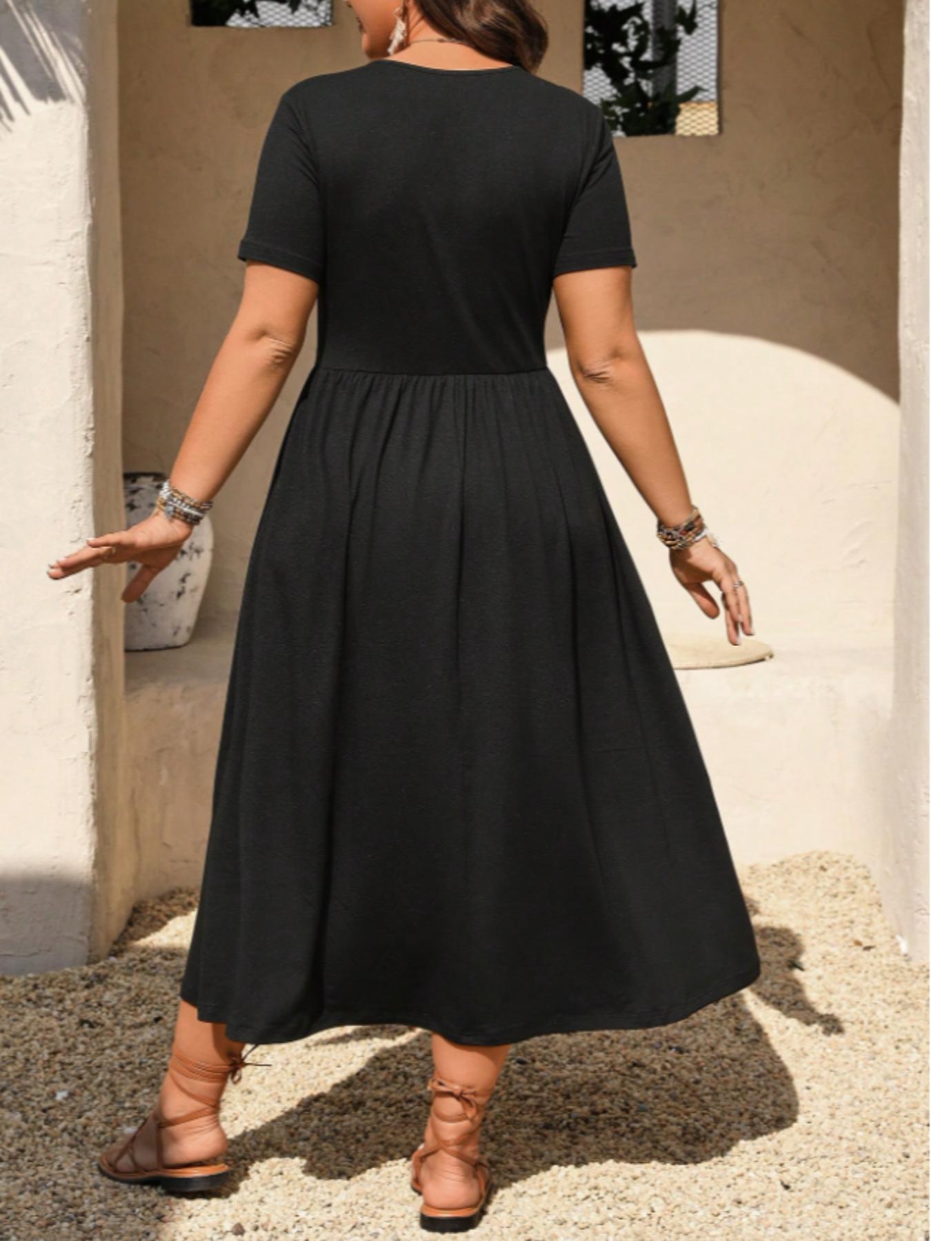 📢📢Limitiertes Angebot – 50 % Rabatt !! ⏰Midi-Kleid in Übergröße mit V-Ausschnitt, Rüschen und kurzen Ärmeln