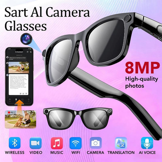 👓✨KI-Smart-Brille mit ChatGPT, 8-MP-Kamera und HD 1200P 4K-Videoaufzeichnung, Echtzeitübersetzung in über 160 Sprachen, Bluetooth 5.4, HiFi-Audio- und Musiksteuerung, intelligente Sonnenbrille mit Videoaufzeichnung für unterwegs