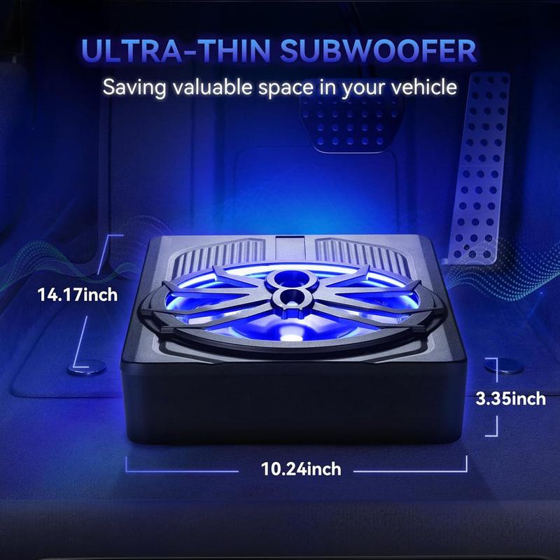 1200W 10'' Untersitz-Aktiv-Subwoofer +Kabelset&Licht Auto Bassbox Kompakt Lautsprecher