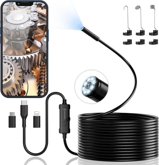 1920P HD Endoskop-Kamera mit 8 einstellbaren LED-Leuchten, 3.5m halbstarre Schlangenkamera, IP67 wasserdicht, Inspektionskamera für iOS und Android