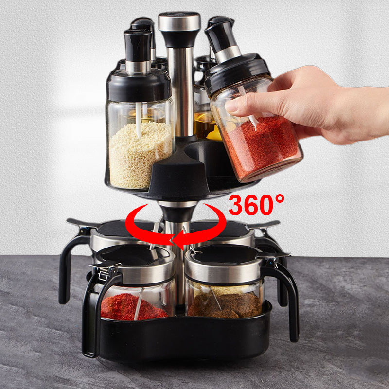 Gewürz-Organizer-Set aus Glas mit drehbarem Ständer