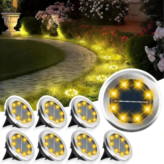 Solar-Bodenleuchte aus Edelstahl mit 8 LED-Lampen