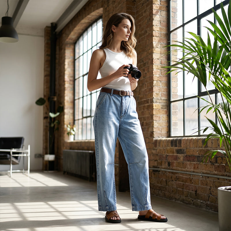 Damen-Jeans mit hoher Taille und verkürztem Schnitt