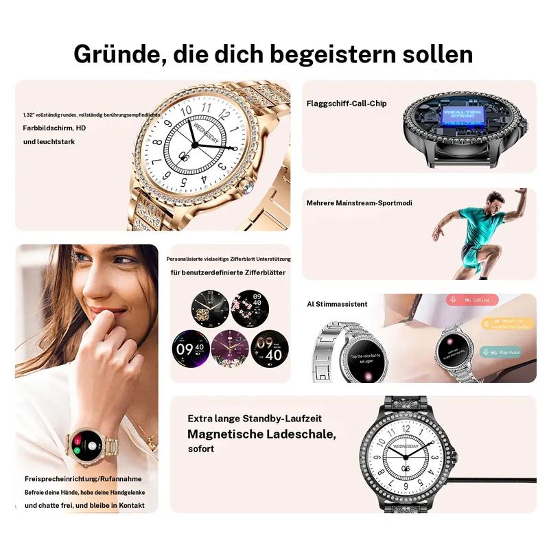 Modische Smartwatch für Frauen, 1,32 Zoll HD-Großbildschirm-Digitaluhr