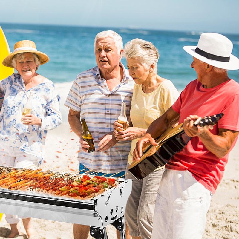 Klappbarer Holzkohlegrill aus Edelstahl für den Garten -73*33,5*70 cm tragbarer, klappbarer Grill -aus Edelstahl