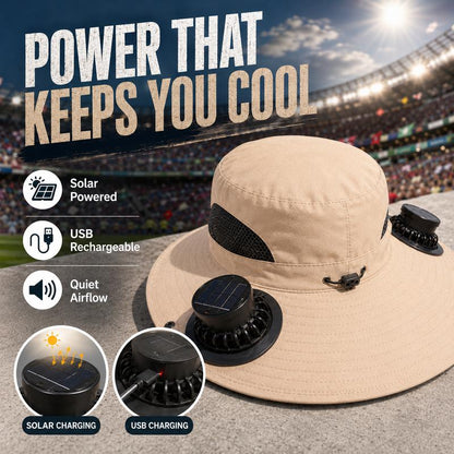 Sommer-Kühlkappe mit Ventilator – USB-aufladbare Bucket-Cap zum Fußballgucken mit integriertem Ventilator für Luftzirkulation, Sonnenschutz für Wanderungen, Angeln, Camping, Strand, Reisen und Outdoor-Abenteuer