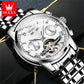 Automatische Herrenuhr Automatikaufzug Blau Edelstahl Tourbillon Mechanisch Leuchtend Wasserdicht Kalender Chronograph Business Luxus Mode