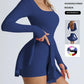 Damen-Sportkleid, einfarbig, mit gekreuztem Rückenausschnitt, 2-in-1