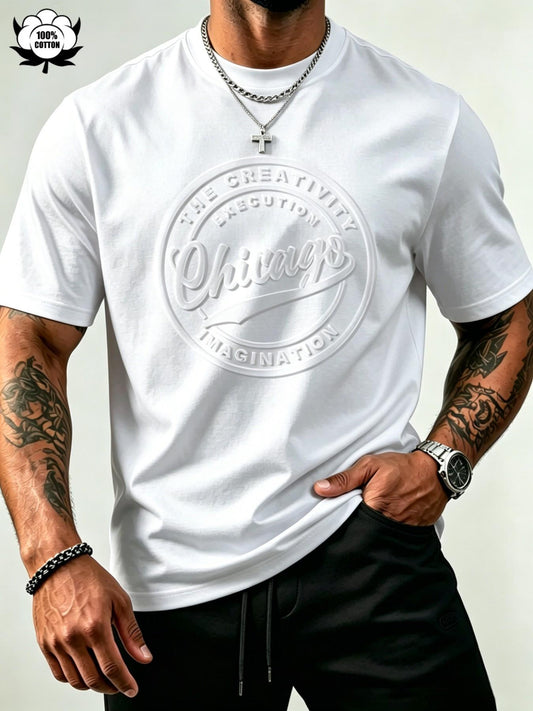 👕🔥 Herren-T-Shirt – strukturierter Aufdruck, reine Baumwolle, lockere Passform. 50% RABATT!