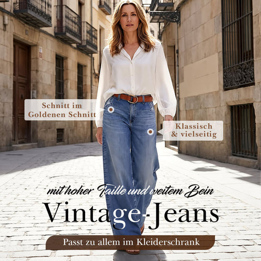 Damen-Vintage-Hochbund-Weitbeinjeans
