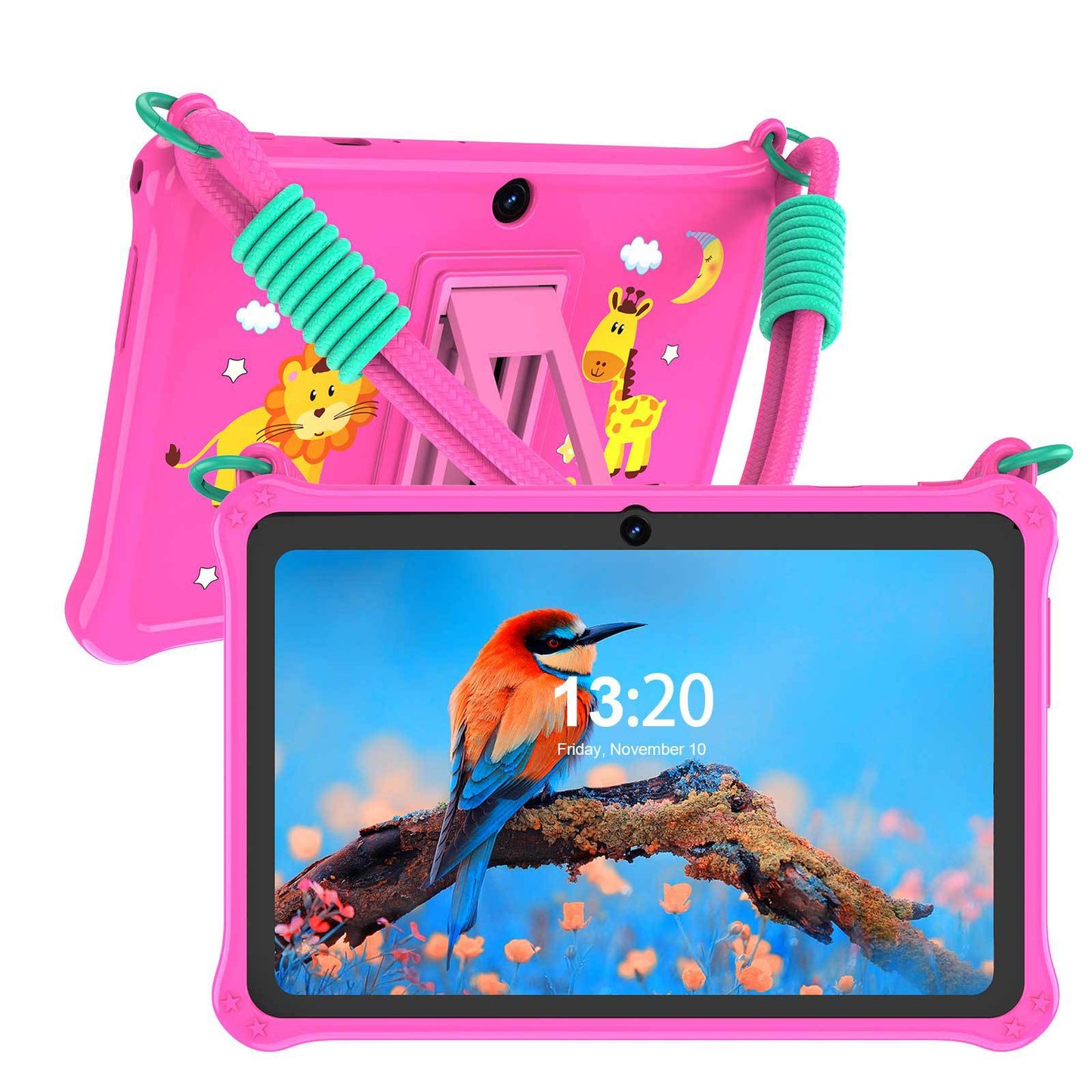 7-Zoll-Kinder-Tablet mit Android 13 OS, 4 GB RAM, 32 GB Speicher, Dual-Kamera, Silikonhülle, Bluetooth-kompatibel und WLAN-fähig, für lernende Kinder