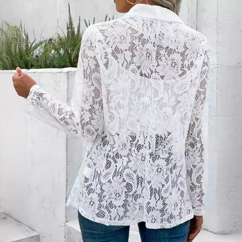 🏖️Sommer-Glamour Limited Edition💋Damen Eleganter Spitzenblazer mit  Ein-Knopf-Verschluss
