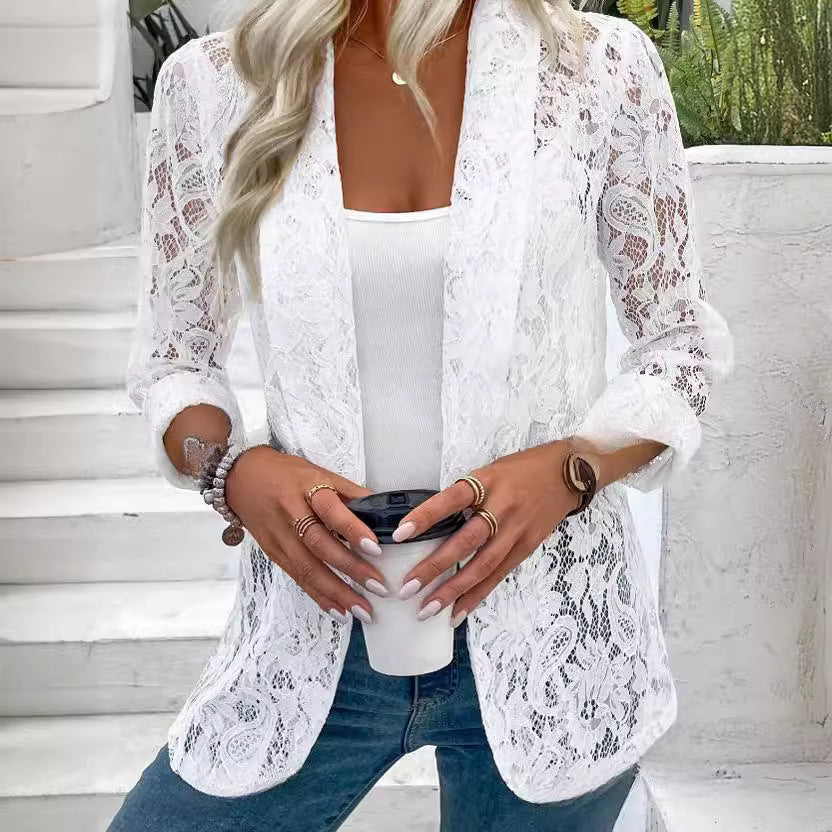 🏖️Sommer-Glamour Limited Edition💋Damen Eleganter Spitzenblazer mit  Ein-Knopf-Verschluss