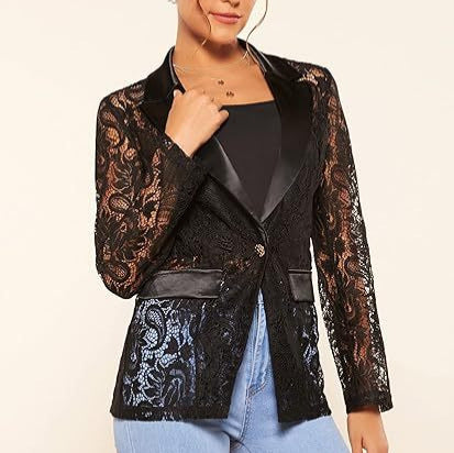 🏖️Sommer-Glamour Limited Edition💋Damen Eleganter Spitzenblazer mit  Ein-Knopf-Verschluss