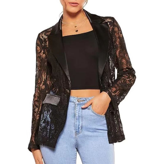 🏖️Sommer-Glamour Limited Edition💋Damen Eleganter Spitzenblazer mit  Ein-Knopf-Verschluss