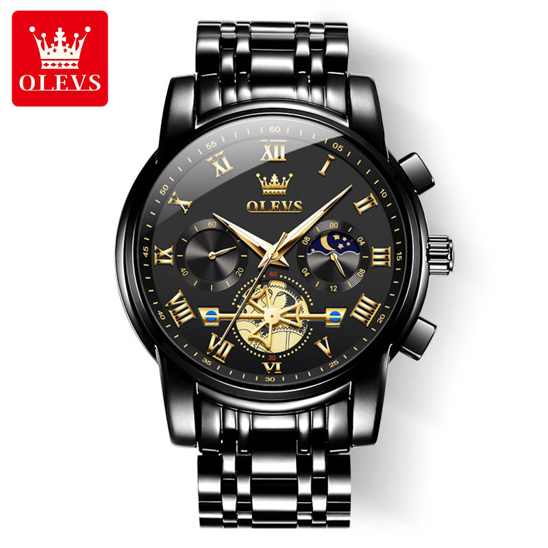Automatische Herrenuhr Automatikaufzug Blau Edelstahl Tourbillon Mechanisch Leuchtend Wasserdicht Kalender Chronograph Business Luxus Mode