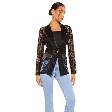 🏖️Sommer-Glamour Limited Edition💋Damen Eleganter Spitzenblazer mit  Ein-Knopf-Verschluss