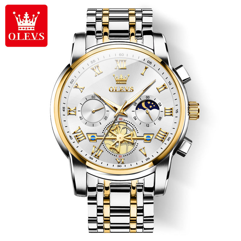 Automatische Herrenuhr Automatikaufzug Blau Edelstahl Tourbillon Mechanisch Leuchtend Wasserdicht Kalender Chronograph Business Luxus Mode