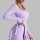 Damen-Sportkleid, einfarbig, mit gekreuztem Rückenausschnitt, 2-in-1