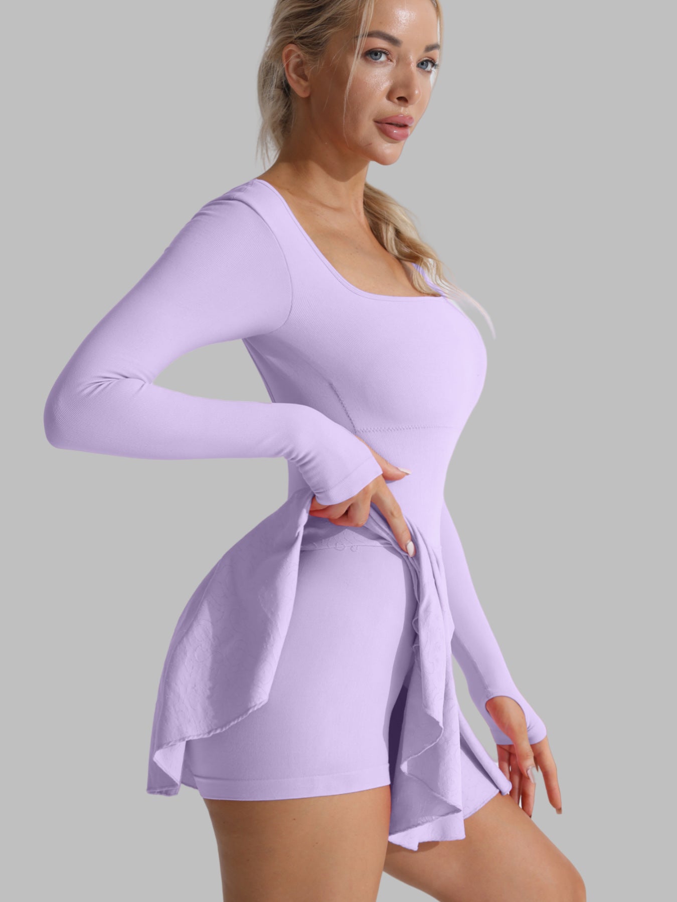 Damen-Sportkleid, einfarbig, mit gekreuztem Rückenausschnitt, 2-in-1
