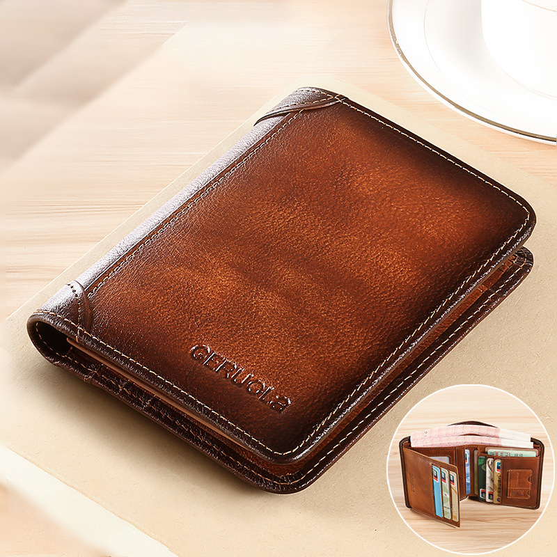 💼🔒Dreifach gefaltete Herrenbrieftasche aus echtem Top-Grain-Leder mit RFID-Schutz – 11 Fächer