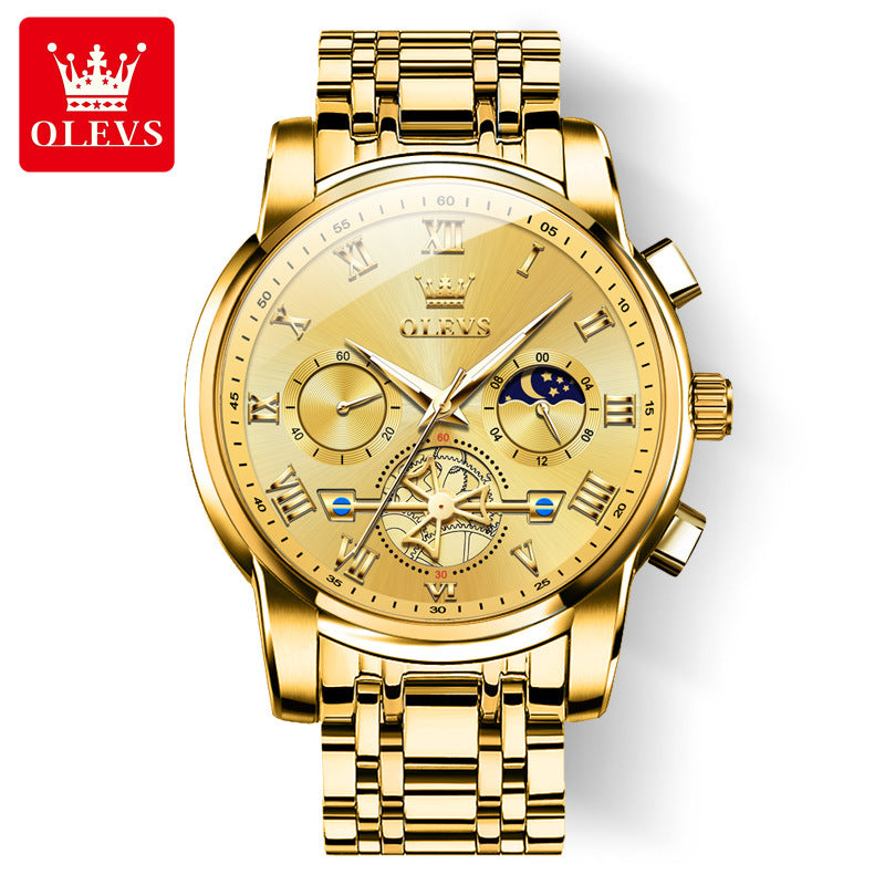 Automatische Herrenuhr Automatikaufzug Blau Edelstahl Tourbillon Mechanisch Leuchtend Wasserdicht Kalender Chronograph Business Luxus Mode