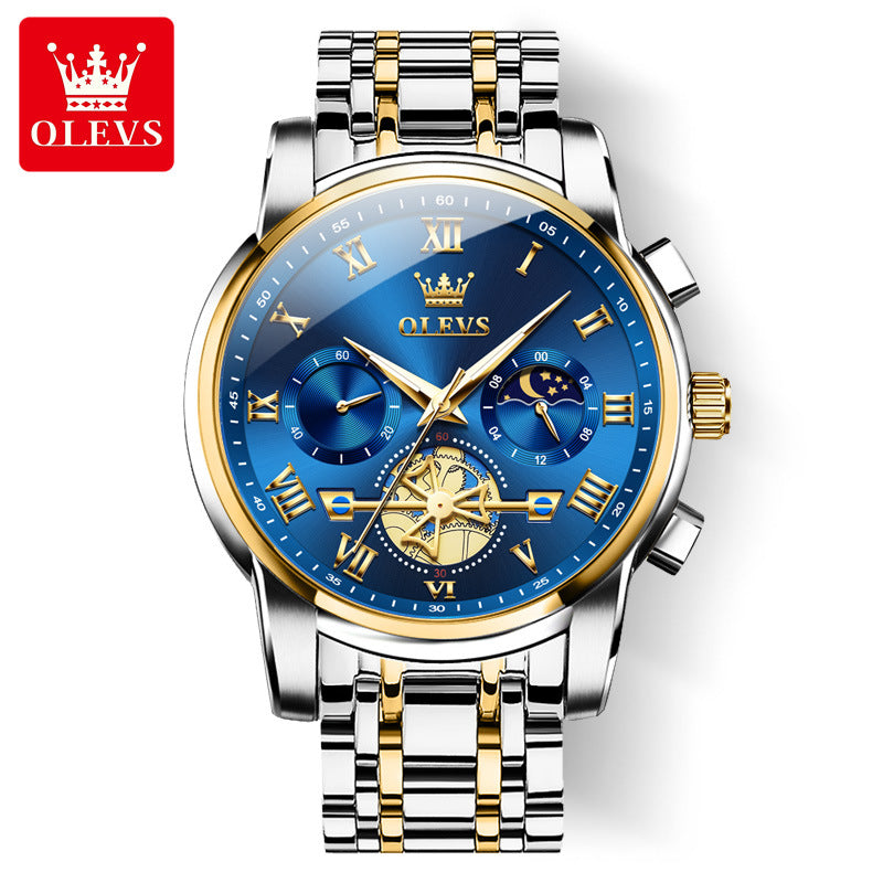 Automatische Herrenuhr Automatikaufzug Blau Edelstahl Tourbillon Mechanisch Leuchtend Wasserdicht Kalender Chronograph Business Luxus Mode