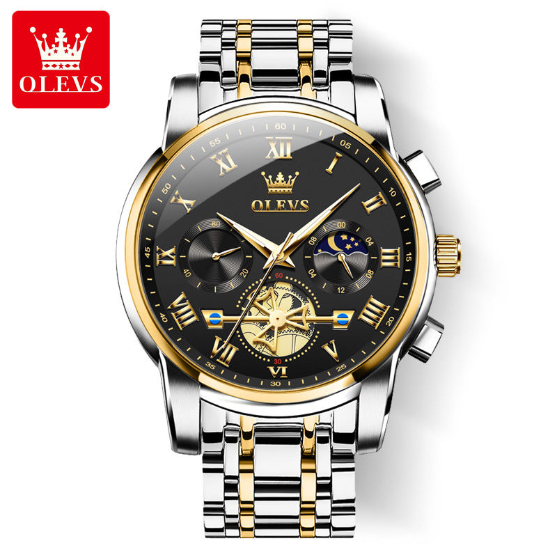 Automatische Herrenuhr Automatikaufzug Blau Edelstahl Tourbillon Mechanisch Leuchtend Wasserdicht Kalender Chronograph Business Luxus Mode