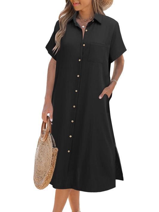 ✨Women's Short Sleeve Button-Up Shirt Dress