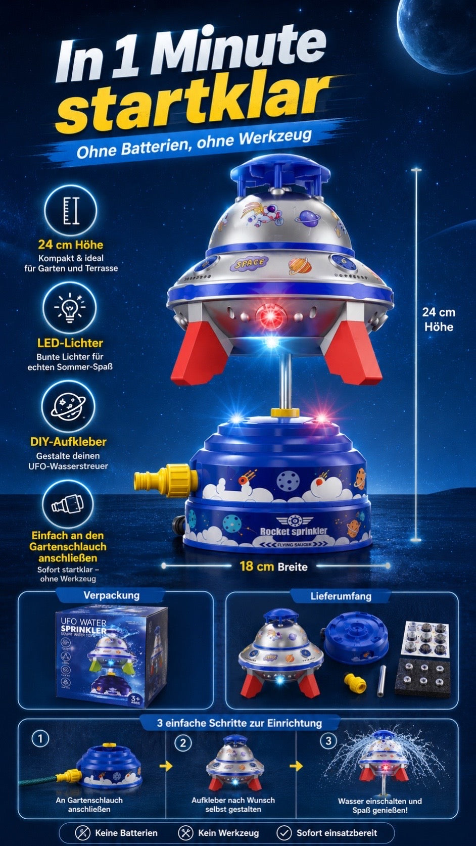 🥳HEISSER SALE 2026🥳💞50.000+ VERKAUFT!❤️  🌊UFO-Wassersprinkler-Spielzeug für Kinder