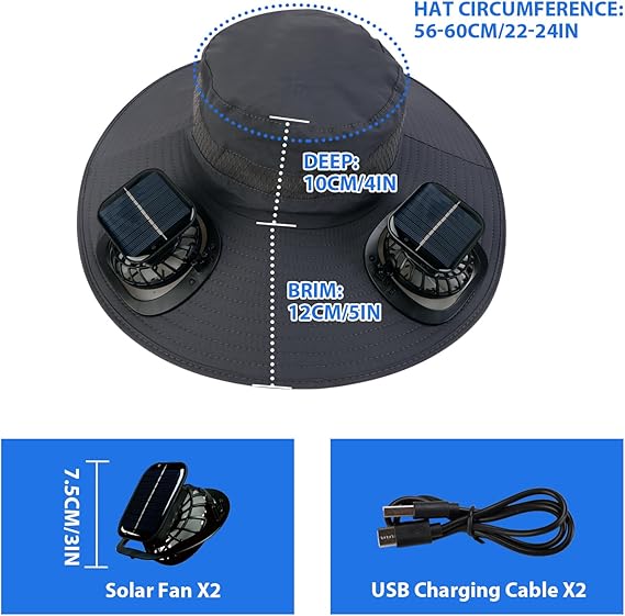 Sommer-Kühlkappe mit Ventilator – USB-aufladbare Bucket-Cap zum Fußballgucken mit integriertem Ventilator für Luftzirkulation, Sonnenschutz für Wanderungen, Angeln, Camping, Strand, Reisen und Outdoor-Abenteuer