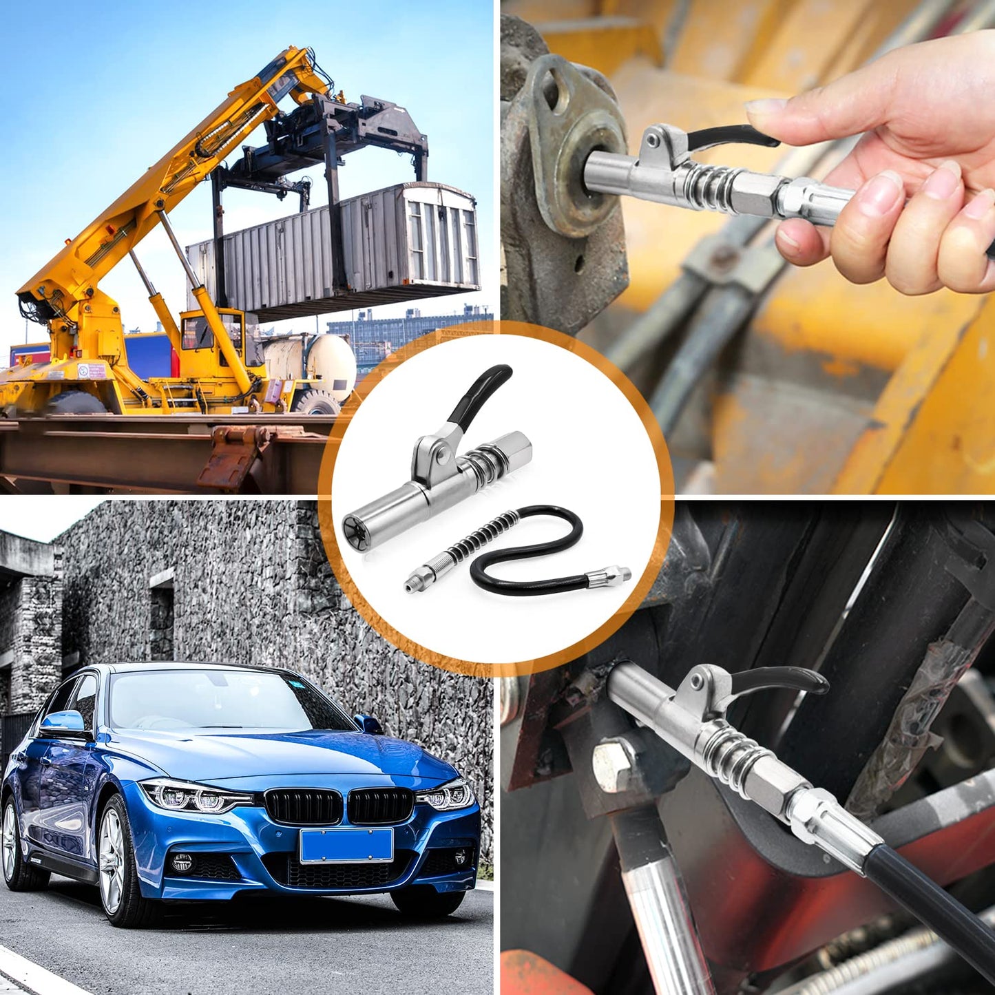 🔩 50% RABATT JETZT! ✨ Fettkupplungen mit Federflexschlauch - 360° Schwenkbarer Anschluss für Industrielle und Fahrzeugwartung 🚗⚙️