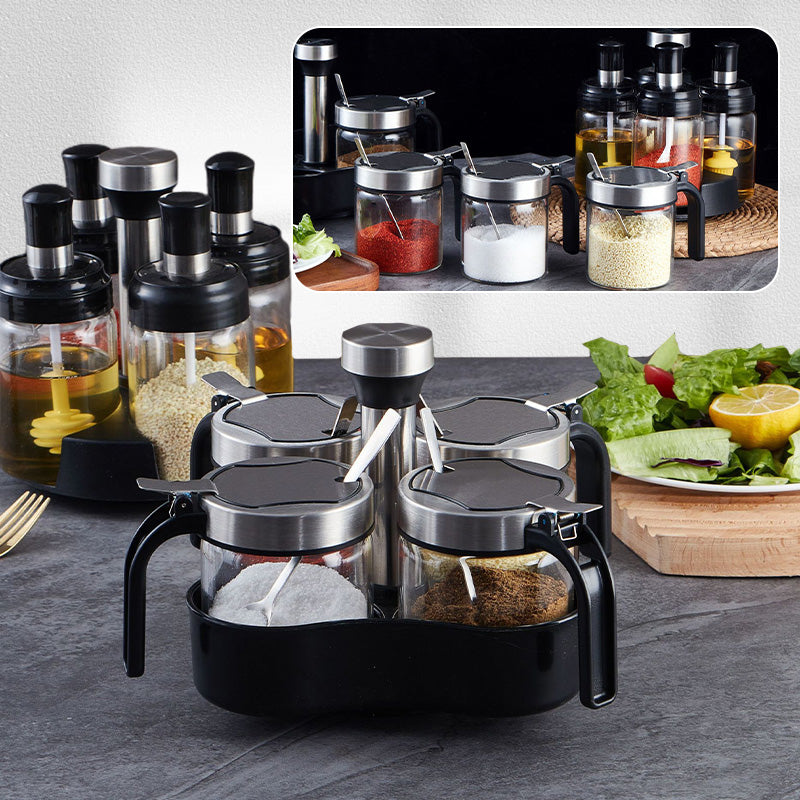 Gewürz-Organizer-Set aus Glas mit drehbarem Ständer
