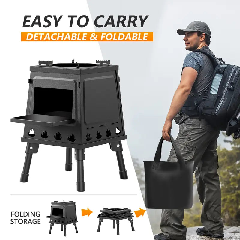 🔥 50% RABATT! 🏕️ Faltbarer Outdoor-Holzofen – Tragbar, vielseitig & ideal fürs Camping ✨