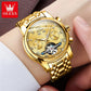 Automatische Herrenuhr Automatikaufzug Blau Edelstahl Tourbillon Mechanisch Leuchtend Wasserdicht Kalender Chronograph Business Luxus Mode