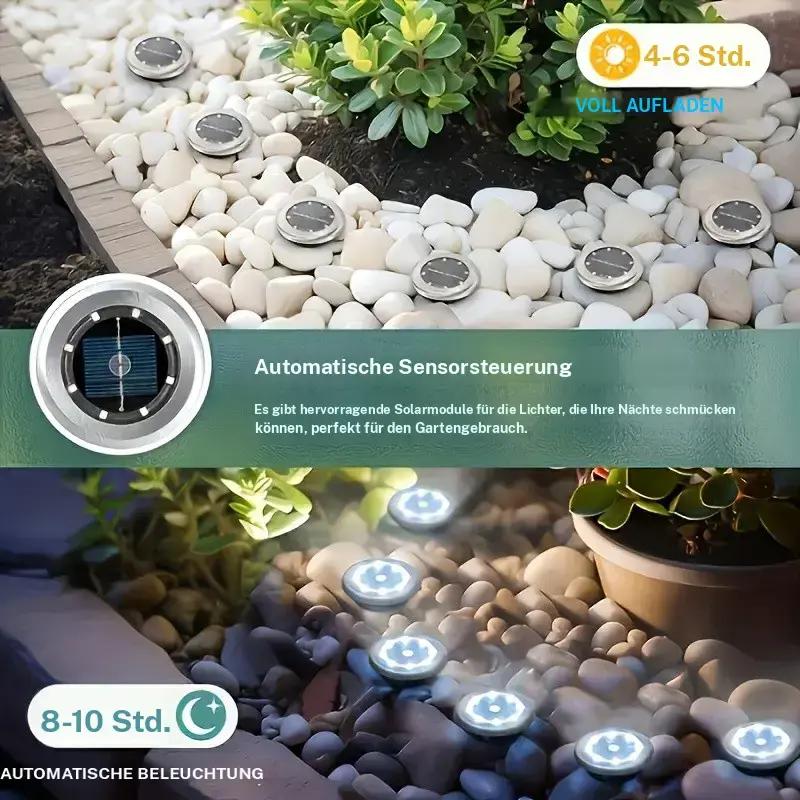 Solar-Bodenleuchte aus Edelstahl mit 8 LED-Lampen