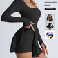 Damen-Sportkleid, einfarbig, mit gekreuztem Rückenausschnitt, 2-in-1