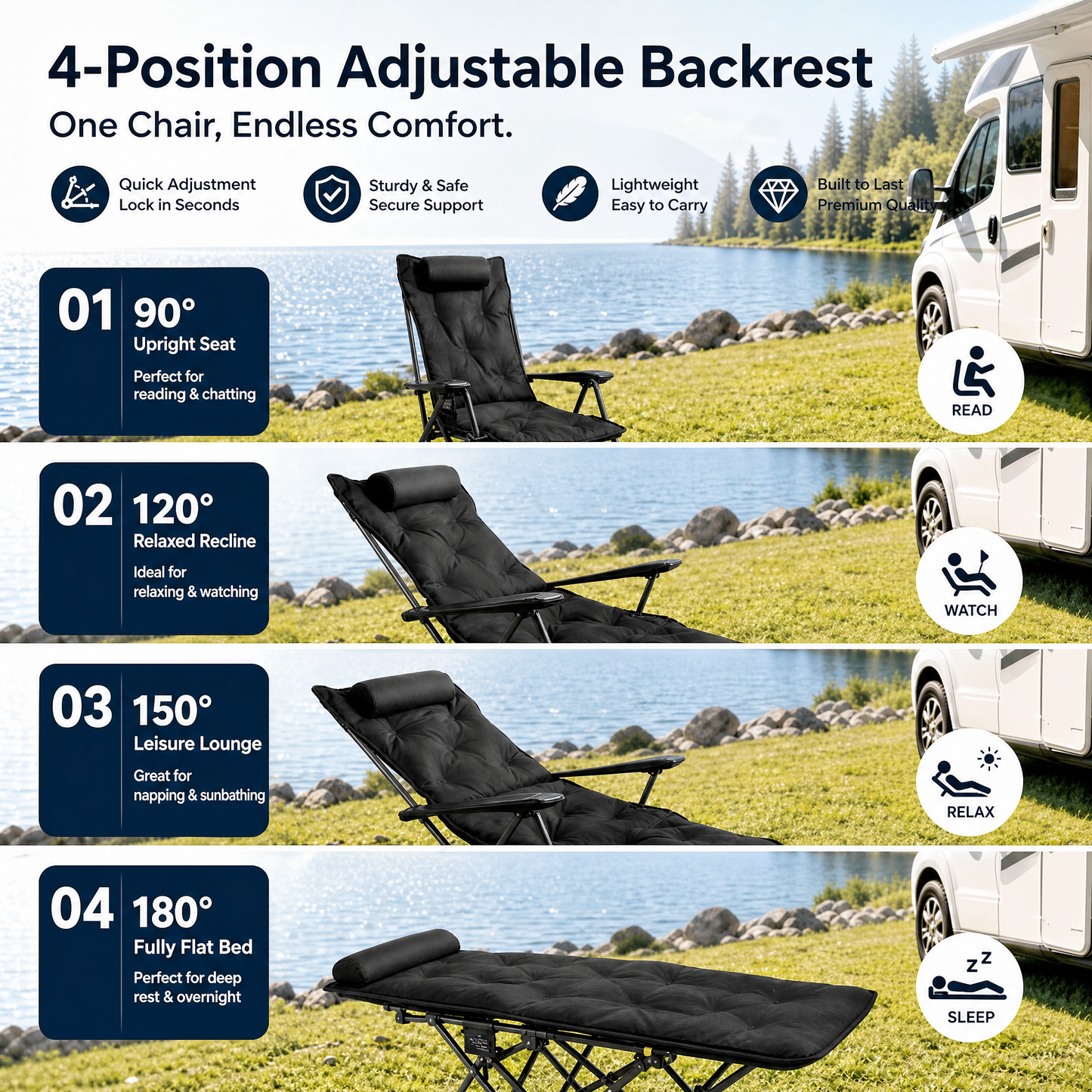 🪑  Tragbarer verstellbarer Klappstuhl für Außenbereich – Leicht, stabil & vielseitig – Ideal für Garten, Camping, Strand oder Terrasse – einfacher Transport und Aufbau 🏕️✨