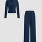 Schmal geschnittenes Langarm-Oberteil mit Knöpfen und weit geschnittene Hose, 2-teiliges Set