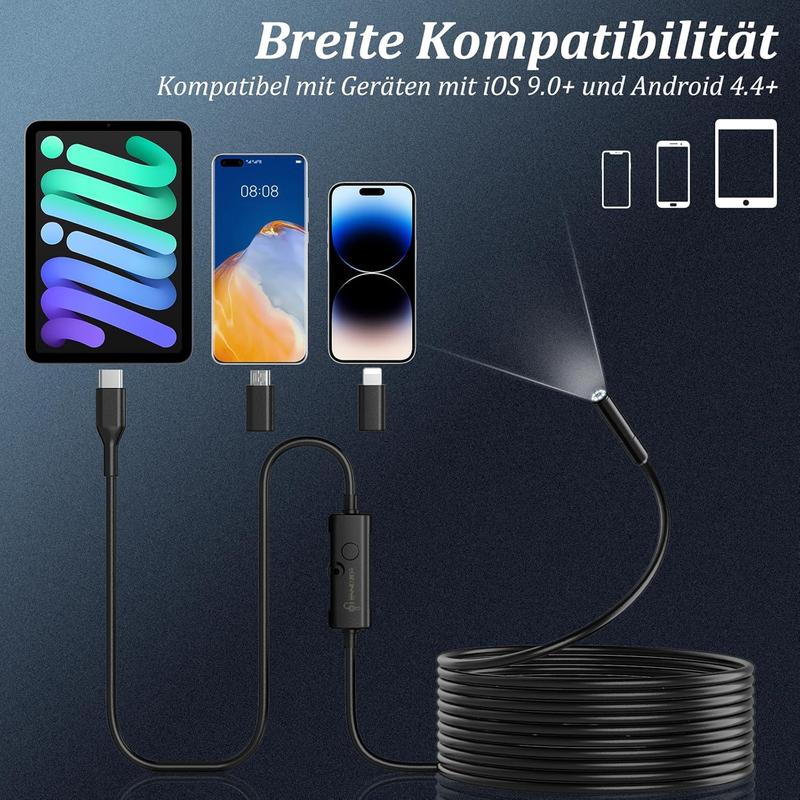 1920P HD Endoskop-Kamera mit 8 einstellbaren LED-Leuchten, 3.5m halbstarre Schlangenkamera, IP67 wasserdicht, Inspektionskamera für iOS und Android