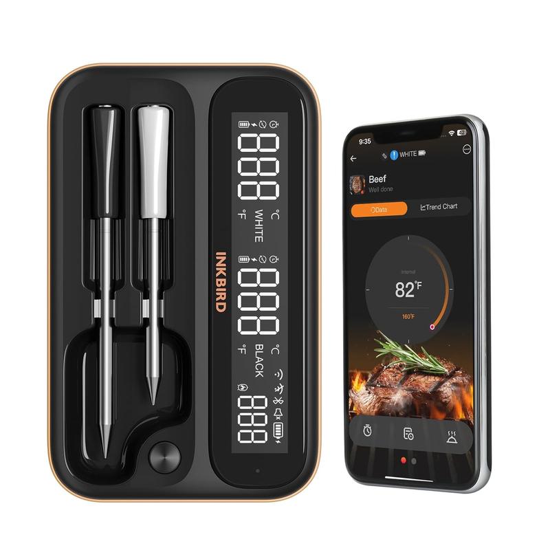 2,4-GHz-WLAN-Drahtlos-Fleischthermometer, Inkbird-WLAN- und Bluetooth-Thermometer, mit 2 größencodierten Sonden und unbegrenzter Reichweite