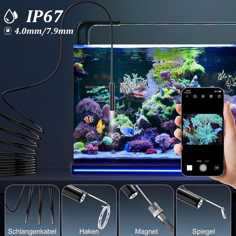 1920P HD Endoskop-Kamera mit 8 einstellbaren LED-Leuchten, 3.5m halbstarre Schlangenkamera, IP67 wasserdicht, Inspektionskamera für iOS und Android