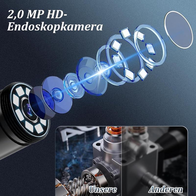 1920P HD Endoskop-Kamera mit 8 einstellbaren LED-Leuchten, 3.5m halbstarre Schlangenkamera, IP67 wasserdicht, Inspektionskamera für iOS und Android