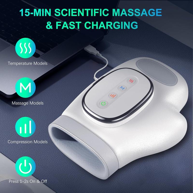 Handmassagegerät mit Wärme und Kompression, 3 Massagen, 4 Temperaturen, 5 Kompressionsmodelle, Handmassage für Arthritis und Karpaltunnel