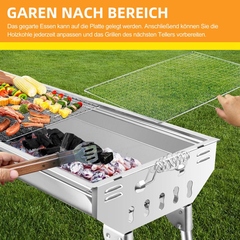 Klappbarer Holzkohlegrill aus Edelstahl für den Garten -73*33,5*70 cm tragbarer, klappbarer Grill -aus Edelstahl