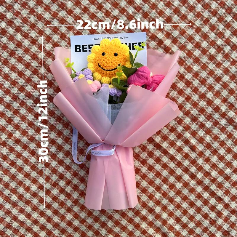 Handgefertigter gestrickter Sonnenblumenstrauß