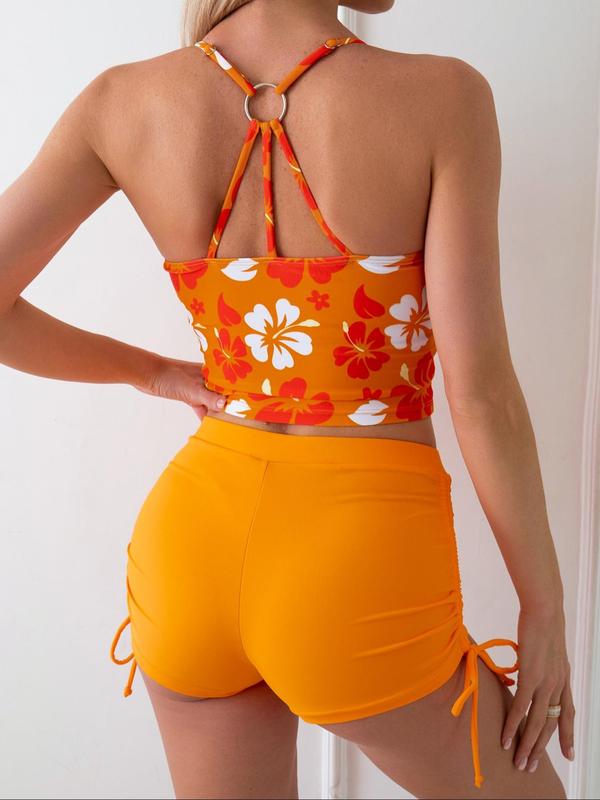 2-teiliges Damen Tankini-Set mit Floral-Print & Tunnelzug