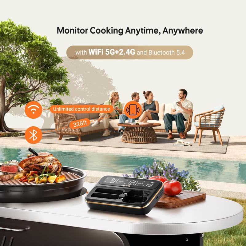 2,4-GHz-WLAN-Drahtlos-Fleischthermometer, Inkbird-WLAN- und Bluetooth-Thermometer, mit 2 größencodierten Sonden und unbegrenzter Reichweite