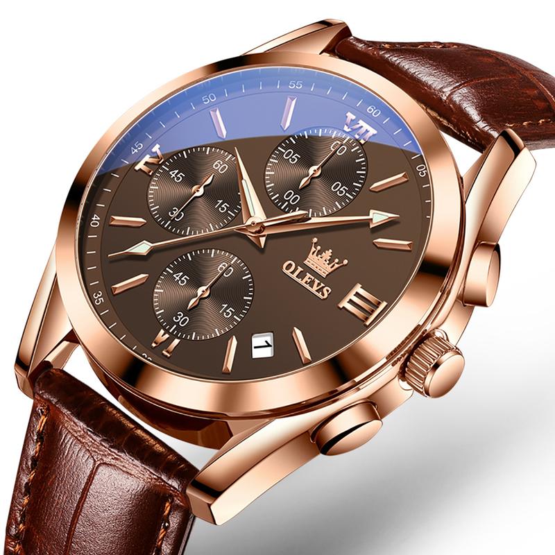 ⏰Black Friday Sale 50 % RABATT💥💥OLEVS Dreiaugen-Sechszeiger-Leder-Freizeit-Chronograph Herrenuhr